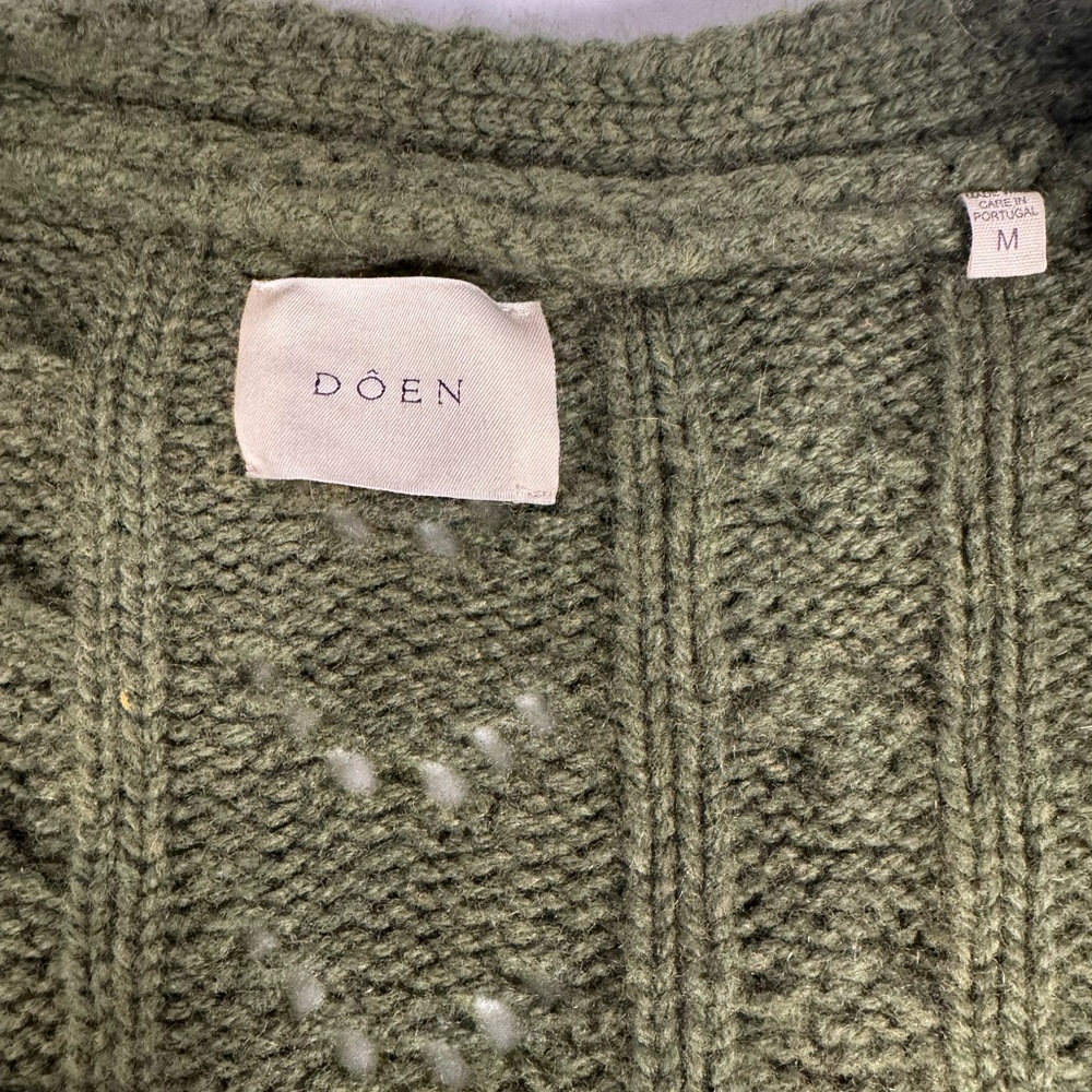 DOEN Green Cable Knit Cardigan. Cashmere & Wool - Picture 4 of 6